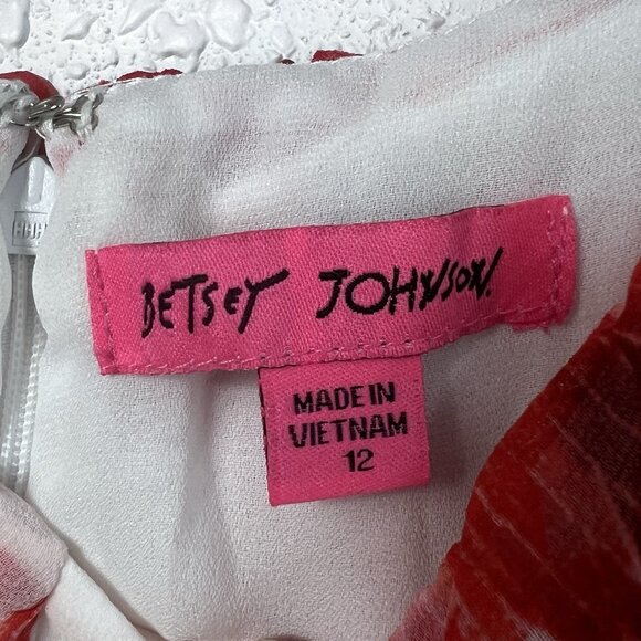 Betsey Johnson Floral Midi Dress Size 12 Shark Bite Hem Invisible Zipper - Picture 3 of 10